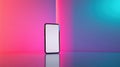 Smartphone with Blank Screen in Neon Pink and Blue Glow Royalty Free Stock Photo