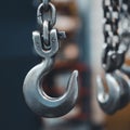 Verticl view of lifting hook in an industrial warehouse Royalty Free Stock Photo