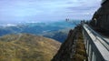 Vertiginous view of the pontoon of the sky at the peak of the Midi of the Pyrenees Royalty Free Stock Photo