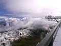 Vertiginous view of the pontoon of the sky at the peak of the Midi of the Pyrenees under the snow Royalty Free Stock Photo