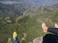 Vertiginous view from the Salazes crest with feet in space Royalty Free Stock Photo