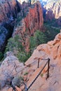 Zion National Park with Steep Angels Landing Trail and Canyon, Utah Royalty Free Stock Photo