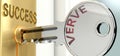 Verve and success - pictured as word Verve on a key, to symbolize that Verve helps achieving success and prosperity in life and Royalty Free Stock Photo