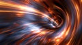 A very abstract image of a swirling vortex with bright orange and blue colors, AI