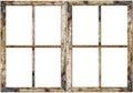 Very Aged Wooden Window Frame With Cracked Paint On It, Mounted On A Grunge Wall