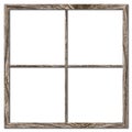 Very aged wooden window frame with cracked paint on it, mounted on a grunge wall Royalty Free Stock Photo