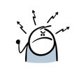 Very aggressive and angry stickman shakes his fist, threatens and spews lightning. Vector illustration of stick figure