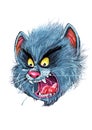 Angry cat head cartoon detail illustration character