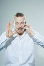 Very angry man on telepone Royalty Free Stock Photo