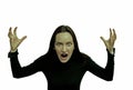 Very angry woman screaming in horror, grimace portrait. Negative human emotion. Royalty Free Stock Photo