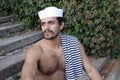 Very attractive shirtless ethnic sailor Royalty Free Stock Photo