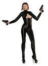 Very Attractive Woman Armed With Two Guns, Black Suit, 3d Illustration