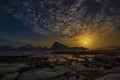 A moonlight scene from Lille Sandnes in Flakstad island, Lofoten archipelago