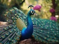 A very beautiful adult peacock. Royalty Free Stock Photo