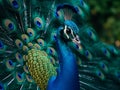 A very beautiful adult peacock. Royalty Free Stock Photo