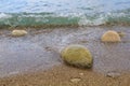 Very beautiful background or backdrop of huge pebbles on the resort beach, selective focus with copy space