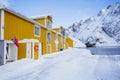 Very beautiful bay in the sea with a big yellow houses on the coast, winter time Royalty Free Stock Photo