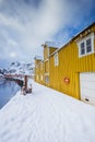 Very beautiful bay in the sea with yellow houses on the coast, winter time Royalty Free Stock Photo