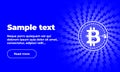 A very beautiful blue banner pattern with text, button, coin digital virtual currency bitcoin against the background of