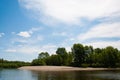 Very beautiful natural landscape in Ukraine. Sky, water and forest in summer or spring. Desna river in the city of Chernihiv Royalty Free Stock Photo