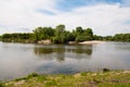 Very beautiful natural landscape in Ukraine. Sky, water and forest in summer or spring. Desna river in the city of Chernihiv Royalty Free Stock Photo