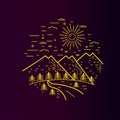 Very beautiful scenery mountain in line art illustration Royalty Free Stock Photo