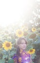 Very beautiful sunny girl in sunflowers Royalty Free Stock Photo