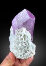 very beautiful terminated Lilac color Kunzite var spodumene with albite crystal mineral specimen from Afghanistan Royalty Free Stock Photo