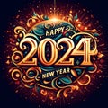 Very beautiful vibrant eye catchy Happy New Year 2024 typographic poster