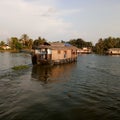 Attractive silent water river with houseboat and trees in kerala