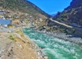 Very beautiful view of a river flowing near the town in behrain, swat, kpk, Pakistan Royalty Free Stock Photo