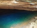 Awesome well with crystal clear blue water inside a cave, Pratina farm, Lencois, Chapada Diamantina, state of Bahia-Brasil/Brazil. Royalty Free Stock Photo