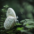 A very beautiful white butterfly is sitting on a green leaf Royalty Free Stock Photo
