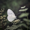 A very beautiful white butterfly is sitting on a green leaf in a forest Royalty Free Stock Photo