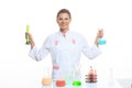 Very beautiful Woman chemist and chemicals in Royalty Free Stock Photo