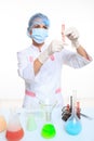 Very beautiful Woman chemist and chemicals in Royalty Free Stock Photo