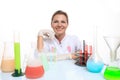 Very beautiful Woman chemist and chemicals in Royalty Free Stock Photo