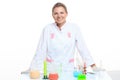 Very beautiful Woman chemist and chemicals in Royalty Free Stock Photo