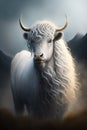 Very beautiful Yak white cow spirit fantasy portrait art wall design, poster Ai generated Royalty Free Stock Photo