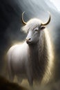 Very beautiful Yak white cow spirit fantasy portrait art wall design, poster Ai generated Royalty Free Stock Photo