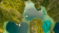 Very beautyful lagoon with boats. Paradise islands in Philippines. Kayangan Lake. Fisheye view. Royalty Free Stock Photo