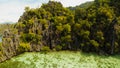 Very beautyful lagoon with boats. Paradise islands in Philippines. Kayangan Lake. Fisheye view. Royalty Free Stock Photo