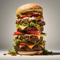 Very big delicious burger, isolated on white background.