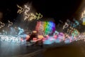 Very blurred background with lights of cars at dusk on the road of city. Transportation concept. Abstract blur bokeh Royalty Free Stock Photo