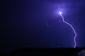 A very branching lightning flashes above the roofs of city houses in a summer thunderstorm. Royalty Free Stock Photo