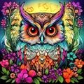 Very bright colorful owl staring angry