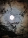Very bright Fullmoon true thin clouds Royalty Free Stock Photo