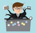 Very busy business man cartoon, business concept,