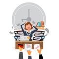 Very busy business woman working her desk in office with a lot of paper work Royalty Free Stock Photo