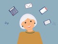 Very busy kind beautiful smiling elderly woman accountant